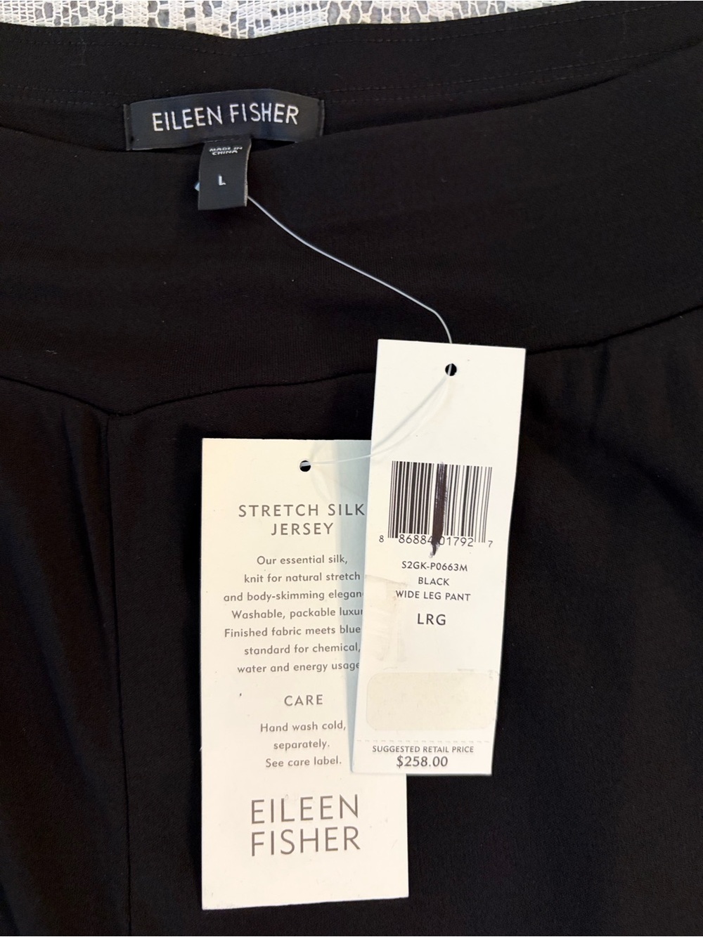 Eileen Fisher 100% Silk Classic Black Stretch Jersey Wide Leg / Palazzo Pants - Picture 6 of 12